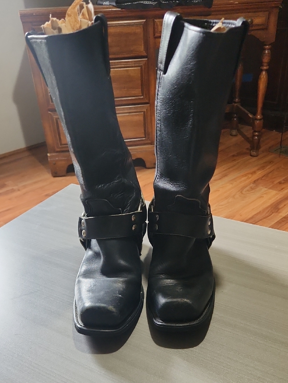 Double H Black Leather Harness Heeled Boots